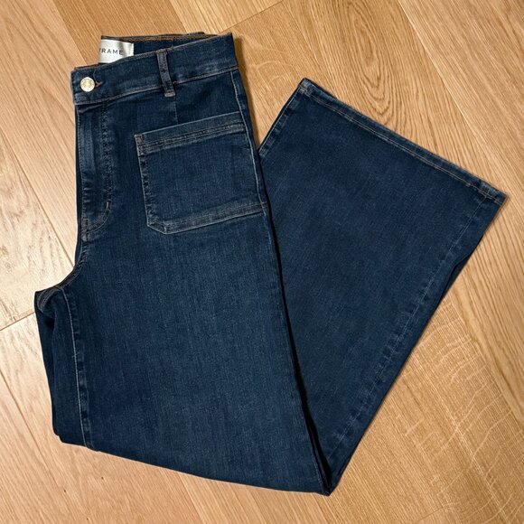 FRAME Le Pixie Slim Palazzo Modernist Pocket Wide Leg Denim Jeans - Picture 1 of 8